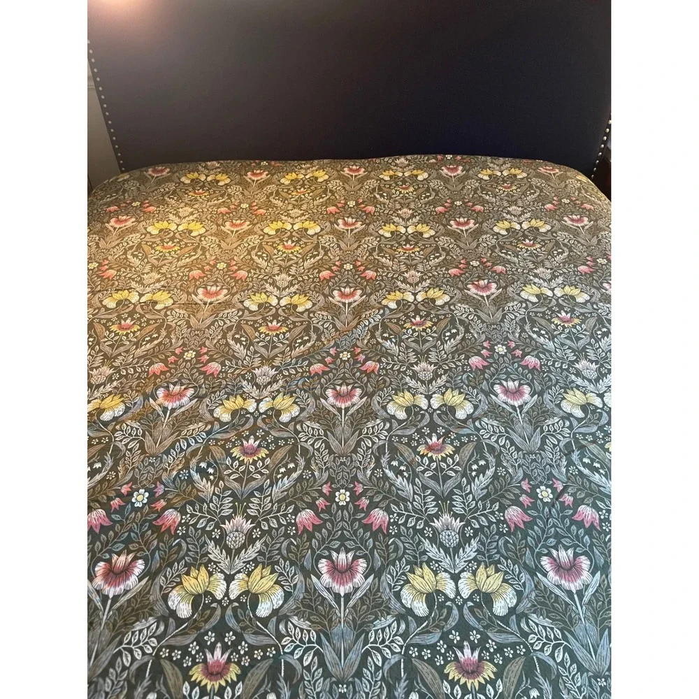 William Morris Style Floral Botanical Duvet Cover Sage Green Pink Queen Full